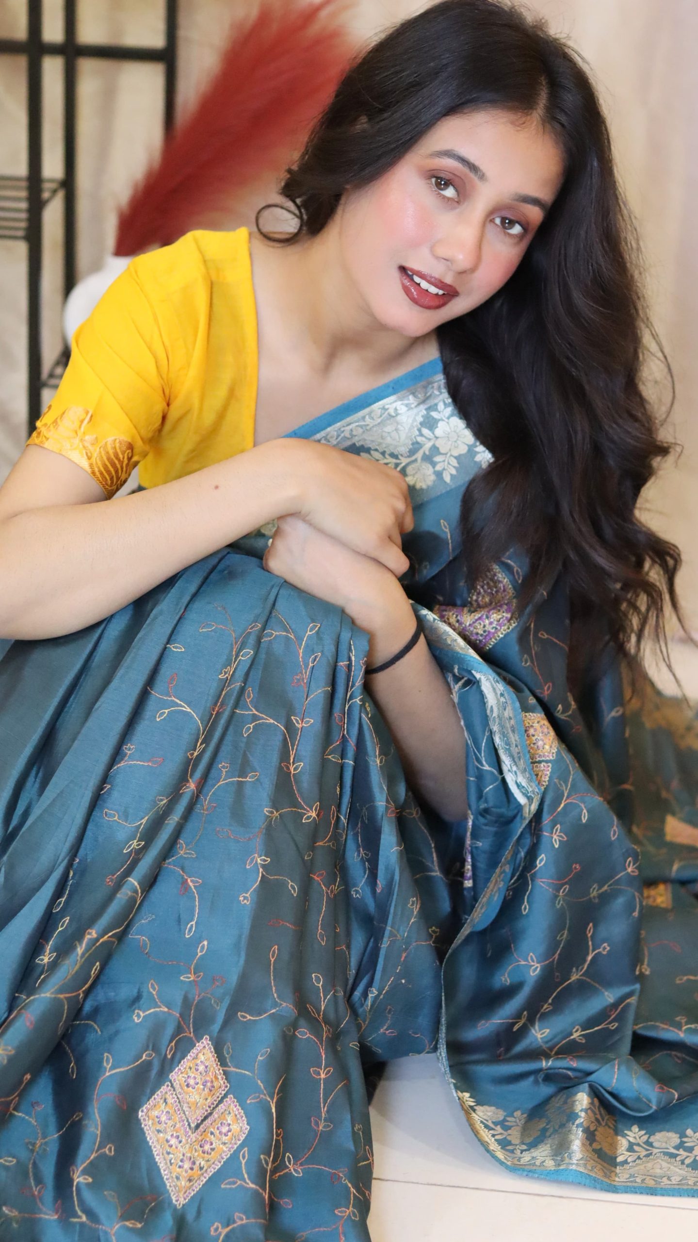 Teal Blue Silk Saree